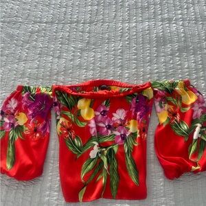 INC International Concepts Red Floral Off-Shoulder Blouse